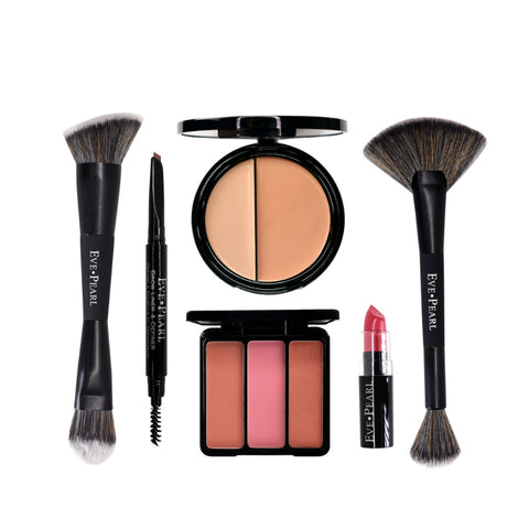 EVE PEARL 6-Pc Beautiful Face Collection; Foundation, Blush, Brow & Brushes