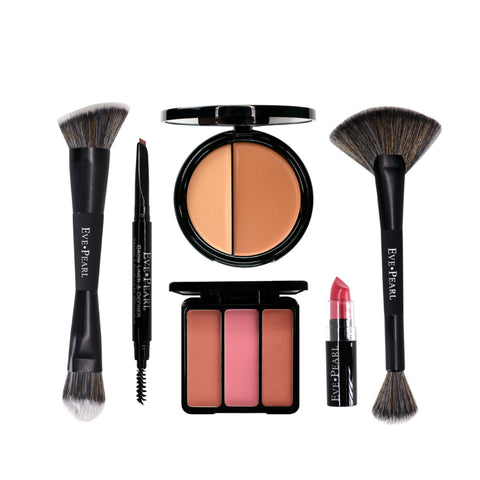 EVE PEARL 6-Pc Beautiful Face Collection; Foundation, Blush, Brow & Brushes