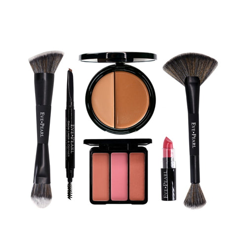 EVE PEARL 6-Pc Beautiful Face Collection; Foundation, Blush, Brow & Brushes