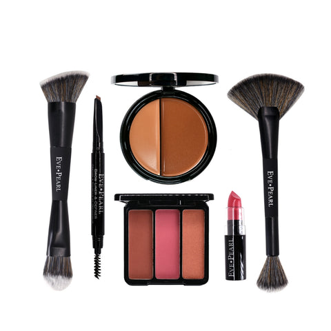 EVE PEARL 6-Pc Beautiful Face Collection; Foundation, Blush, Brow & Brushes